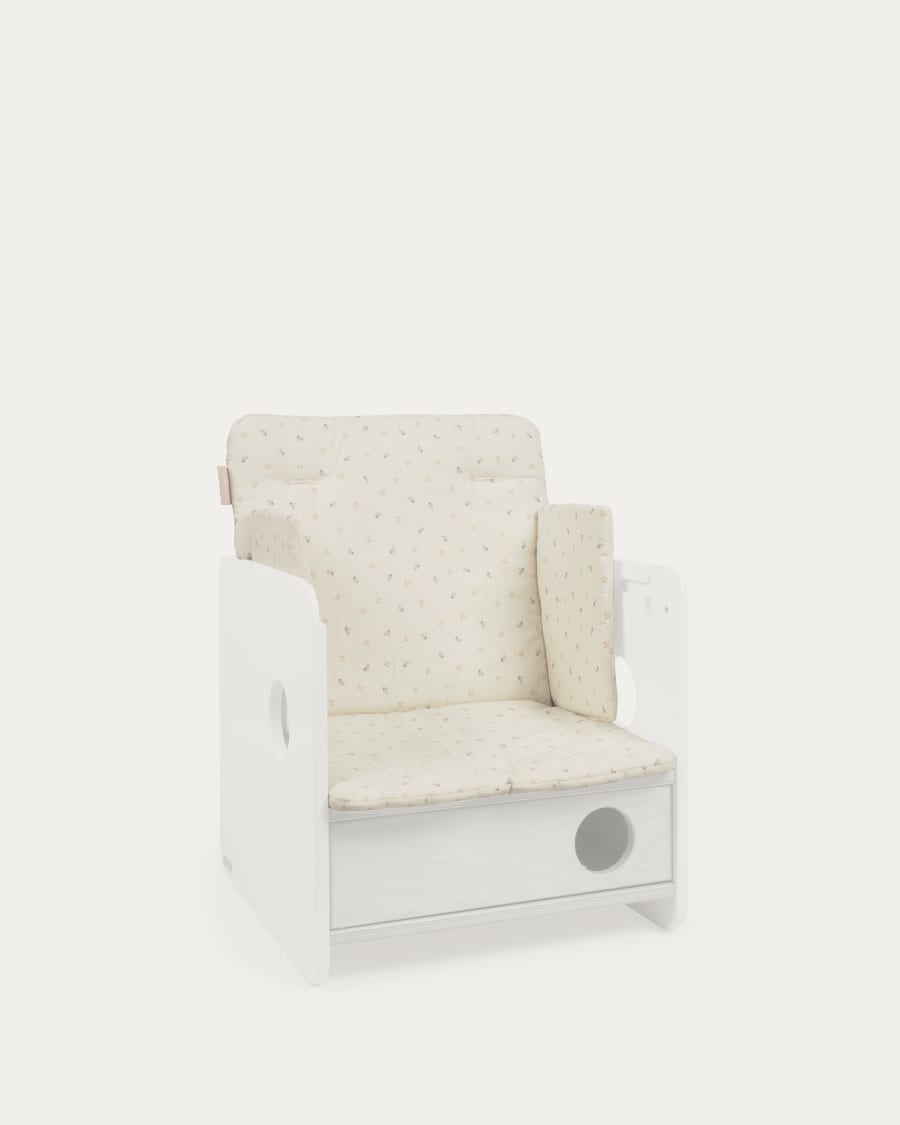 Yamile highchair cushion 100% organic cotton (GOTS) in beige with multicoloured leaves