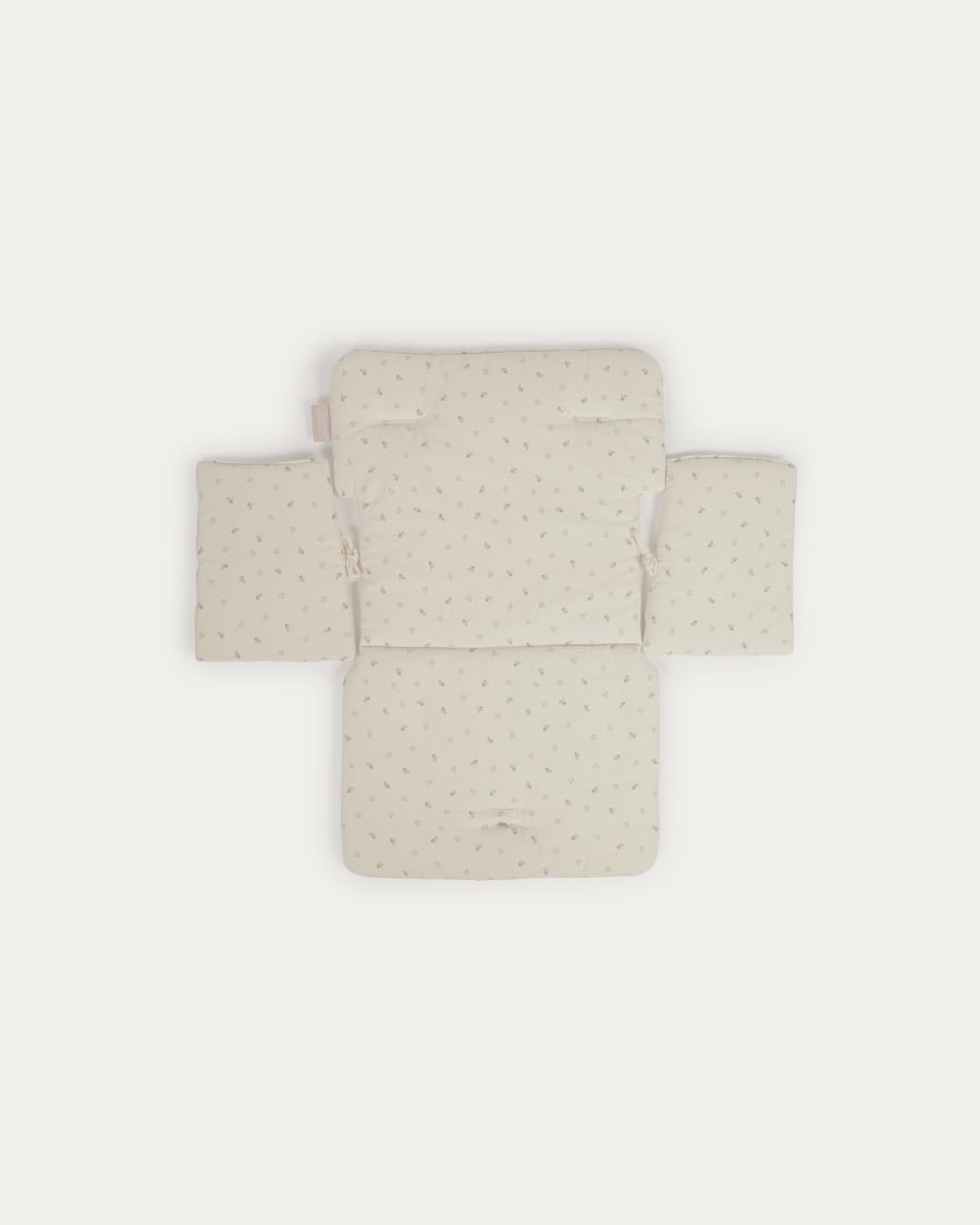 Yamile highchair cushion 100% organic cotton (GOTS) in beige with multicoloured leaves