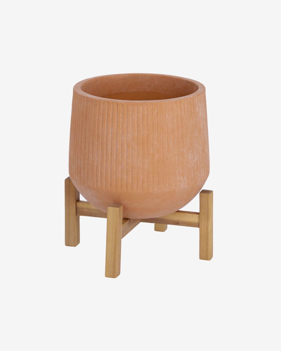 Denpasar terracotta and solid acacia wood plant pot, Ø 25 cm
