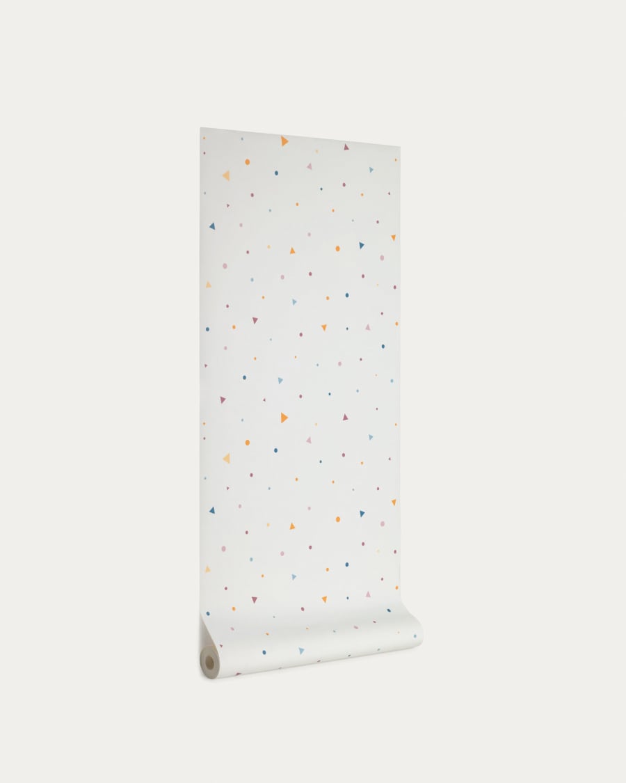 Miris wallpaper with polka dot and blue and mustard triangle print, 10 x 0.53 m, FSC MIX Credit