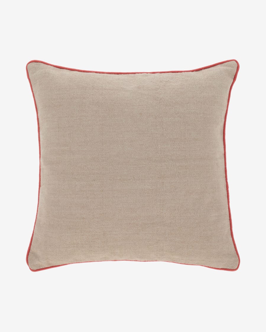 Dalila outdoor cushion cover in beige PET with terracotta border 60 x 60 cm