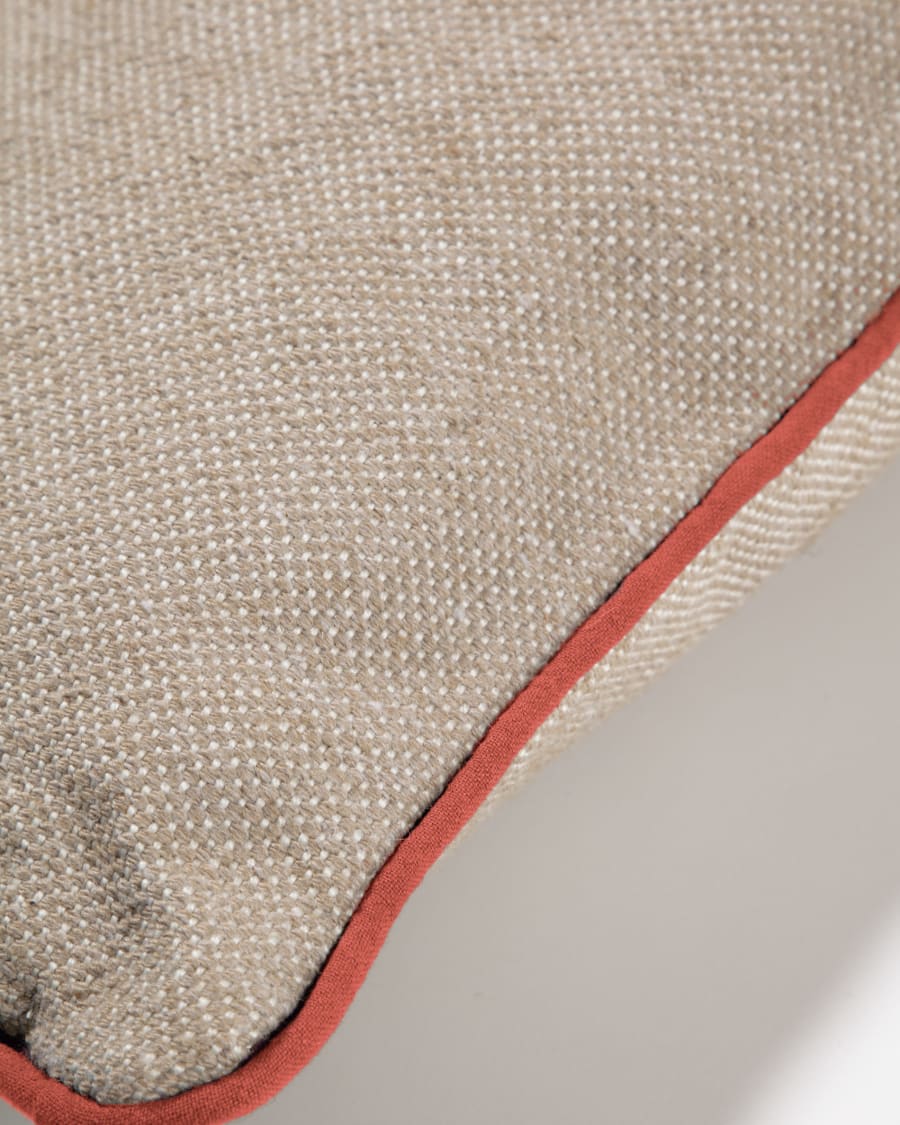 Dalila outdoor cushion cover in beige PET with terracotta border 60 x 60 cm