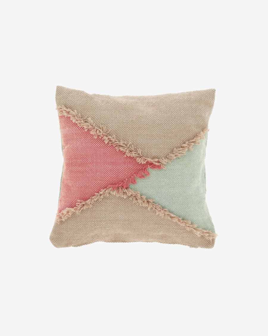 Dalila PET cushion cover with beige fringe 45 x 45 cm