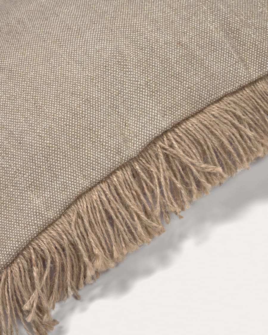 Delcie cotton and jute cushion cover with beige tassels 60 x 60 cm