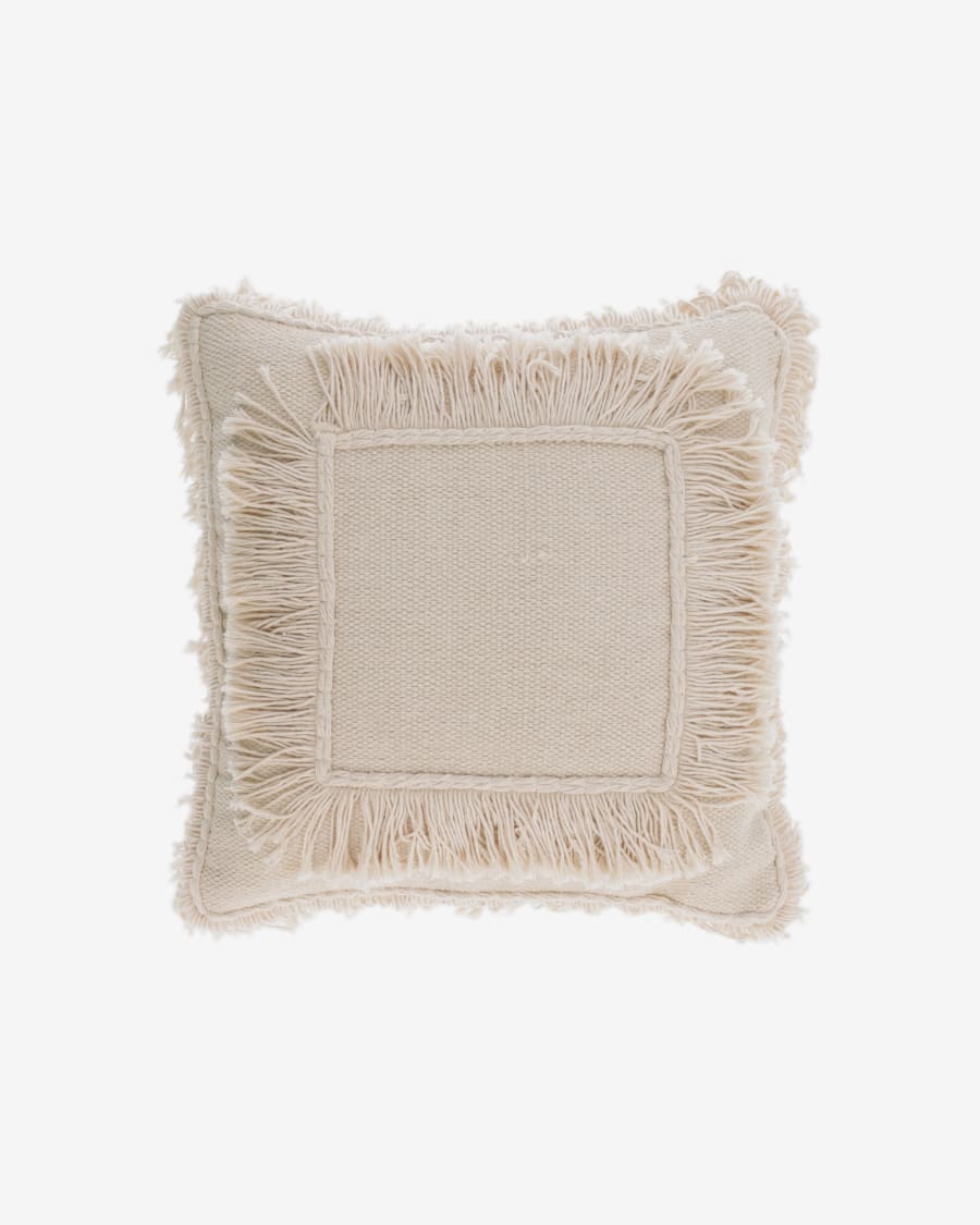 Edelma cotton cushion cover in beige with fringe 45 x 45 cm