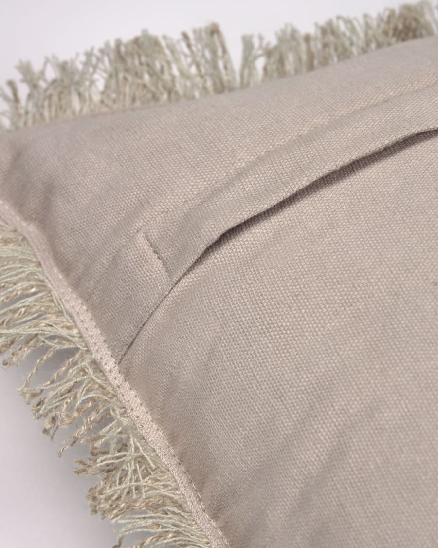 Ailen beige cotton and linen cushion cover with fringe 30 x 50 cm