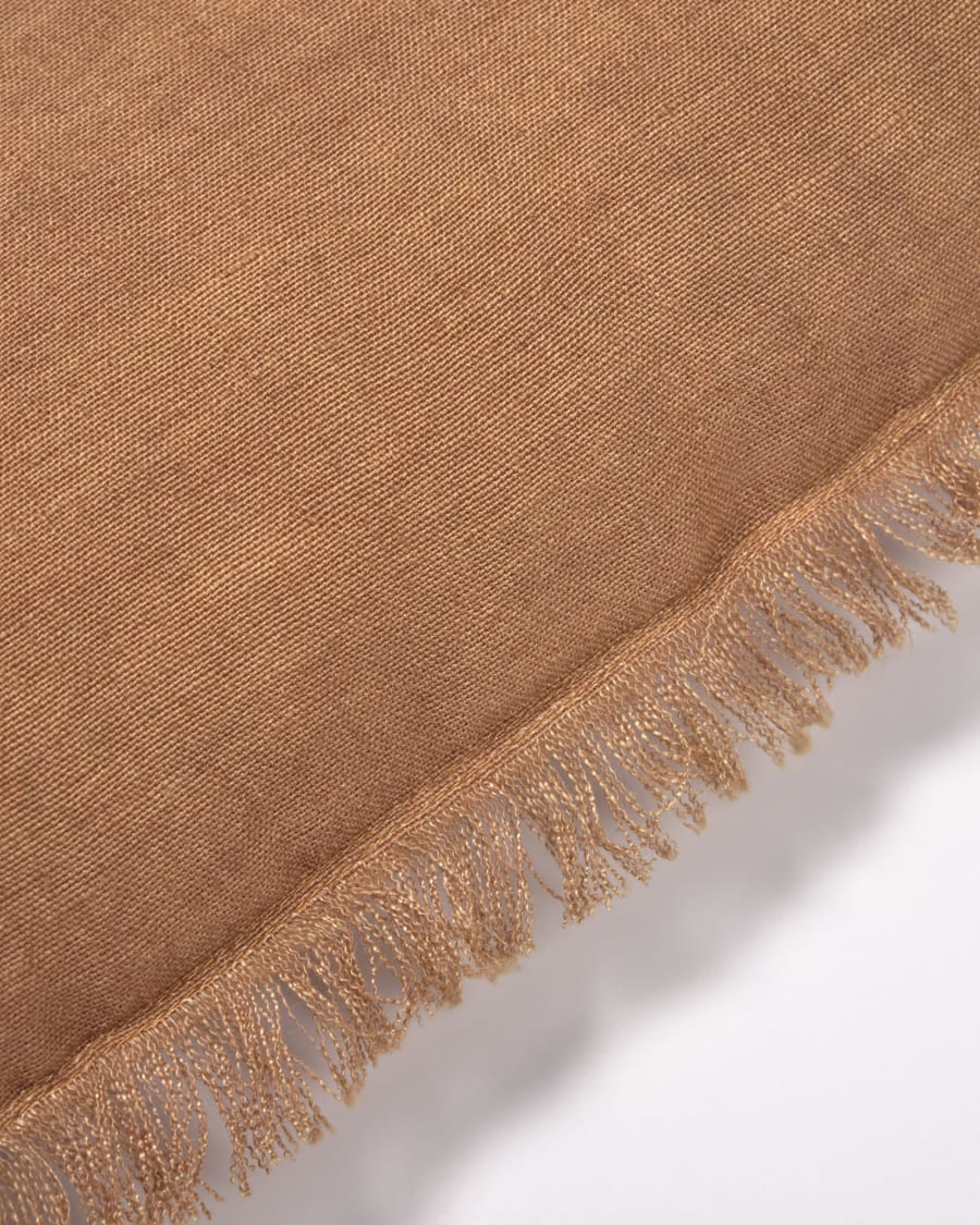 Almira brown cotton and linen cushion cover with fringe 45 x 45 cm