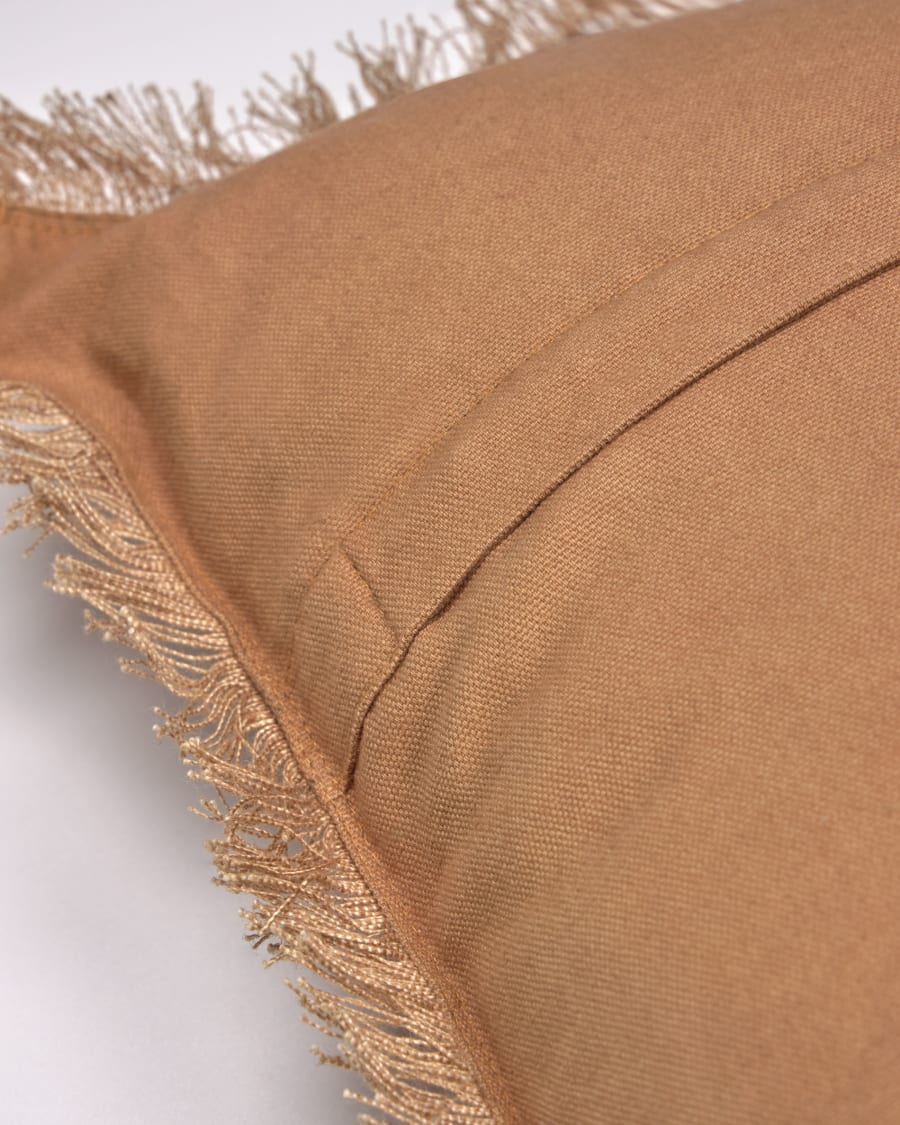 Almira brown cotton and linen cushion cover with fringe 45 x 45 cm