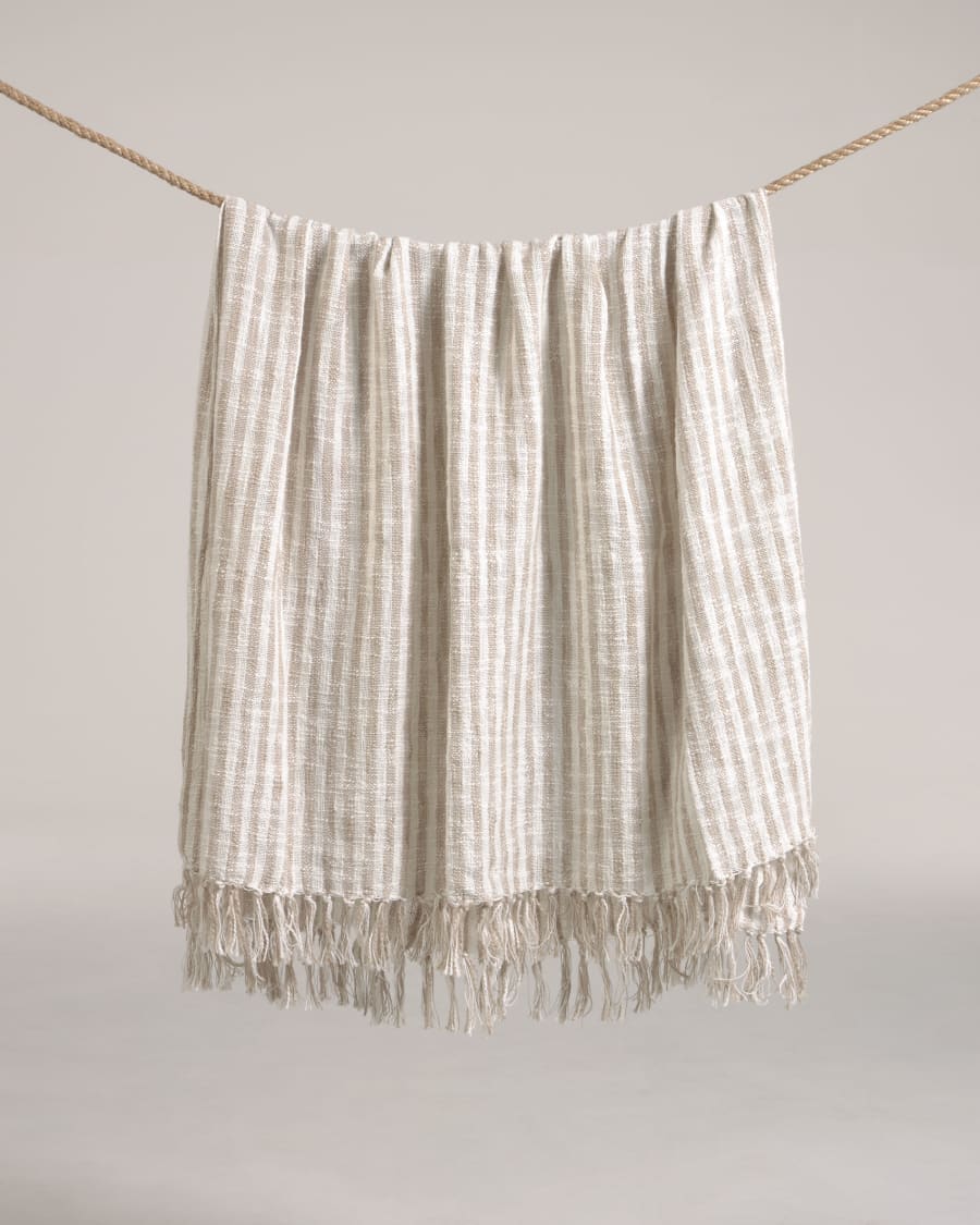 Carola 100% cotton blanket with brown and white stripes 130 x 170 cm