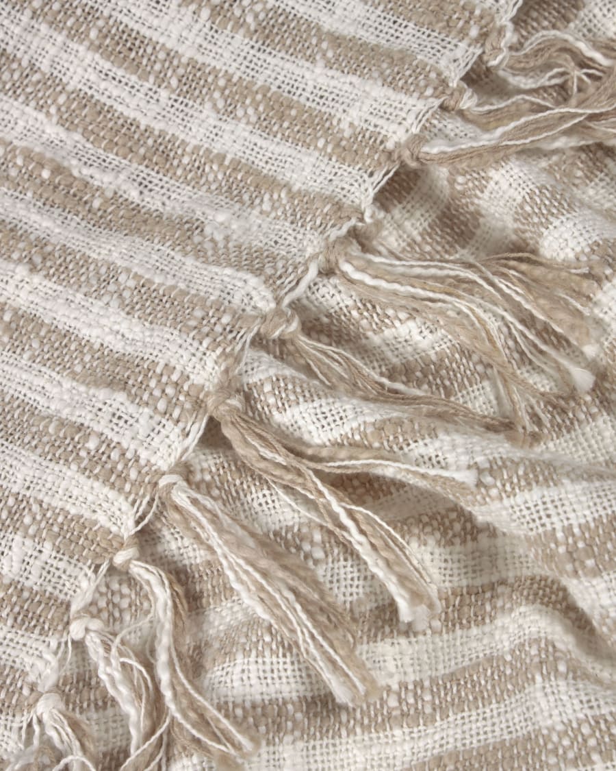 Carola 100% cotton blanket with brown and white stripes 130 x 170 cm