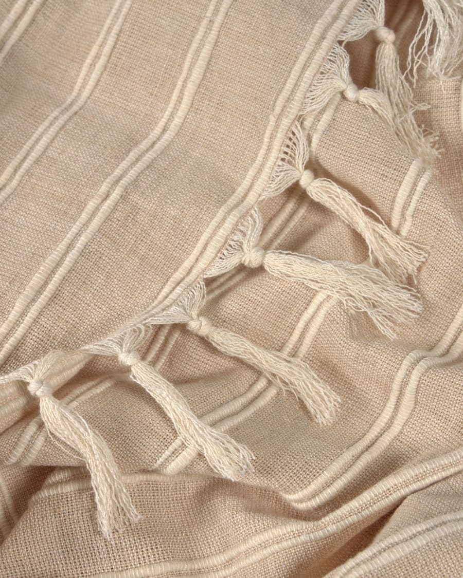 Sweeney 100% cotton blanket with beige and white stripes 170 x 130 cm