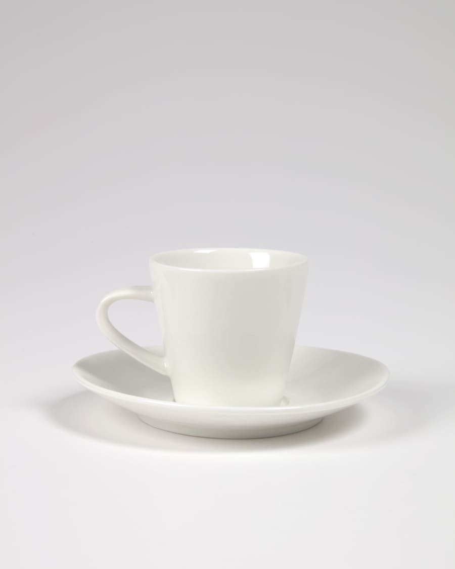 Pierina small porcelain coffee cup and saucer in white