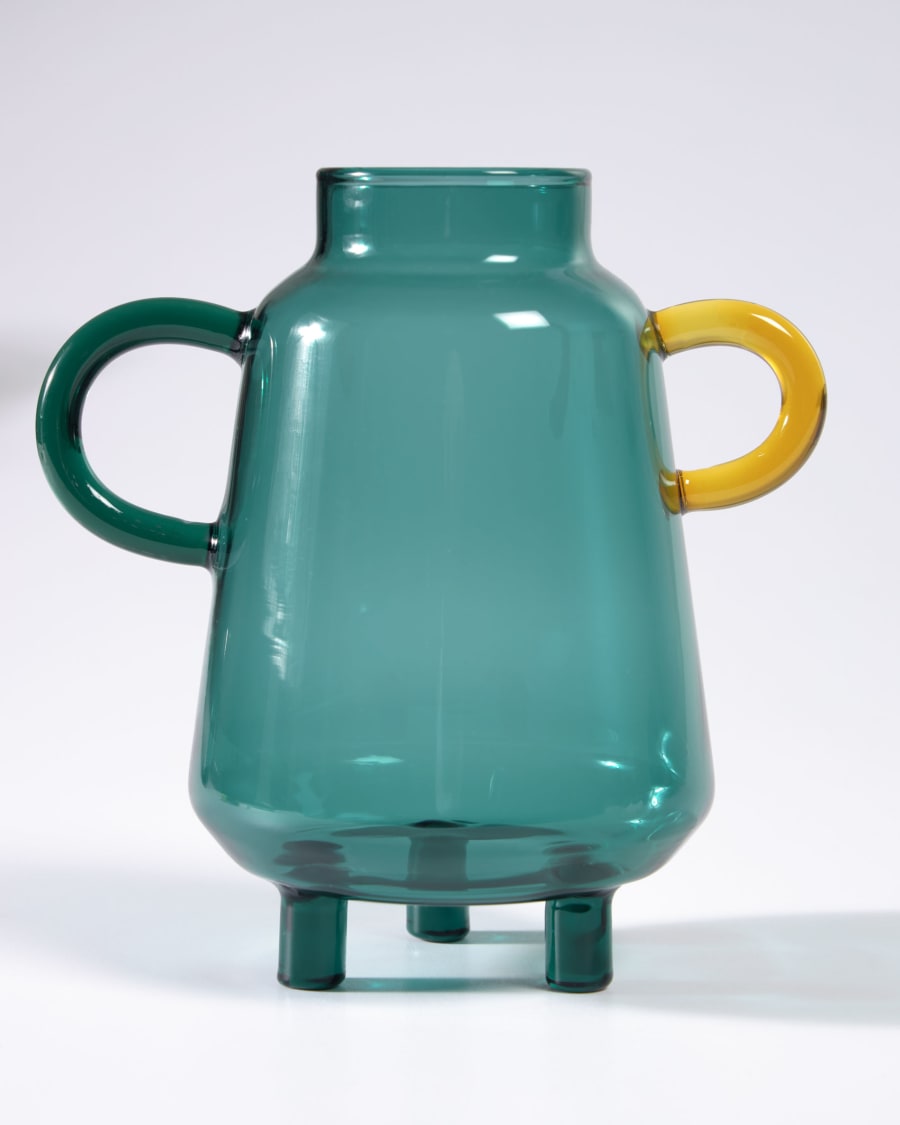 Γυάλινο βάζο Iarena 14,5 εκ, τυρκουάζ και πολύχρωμο