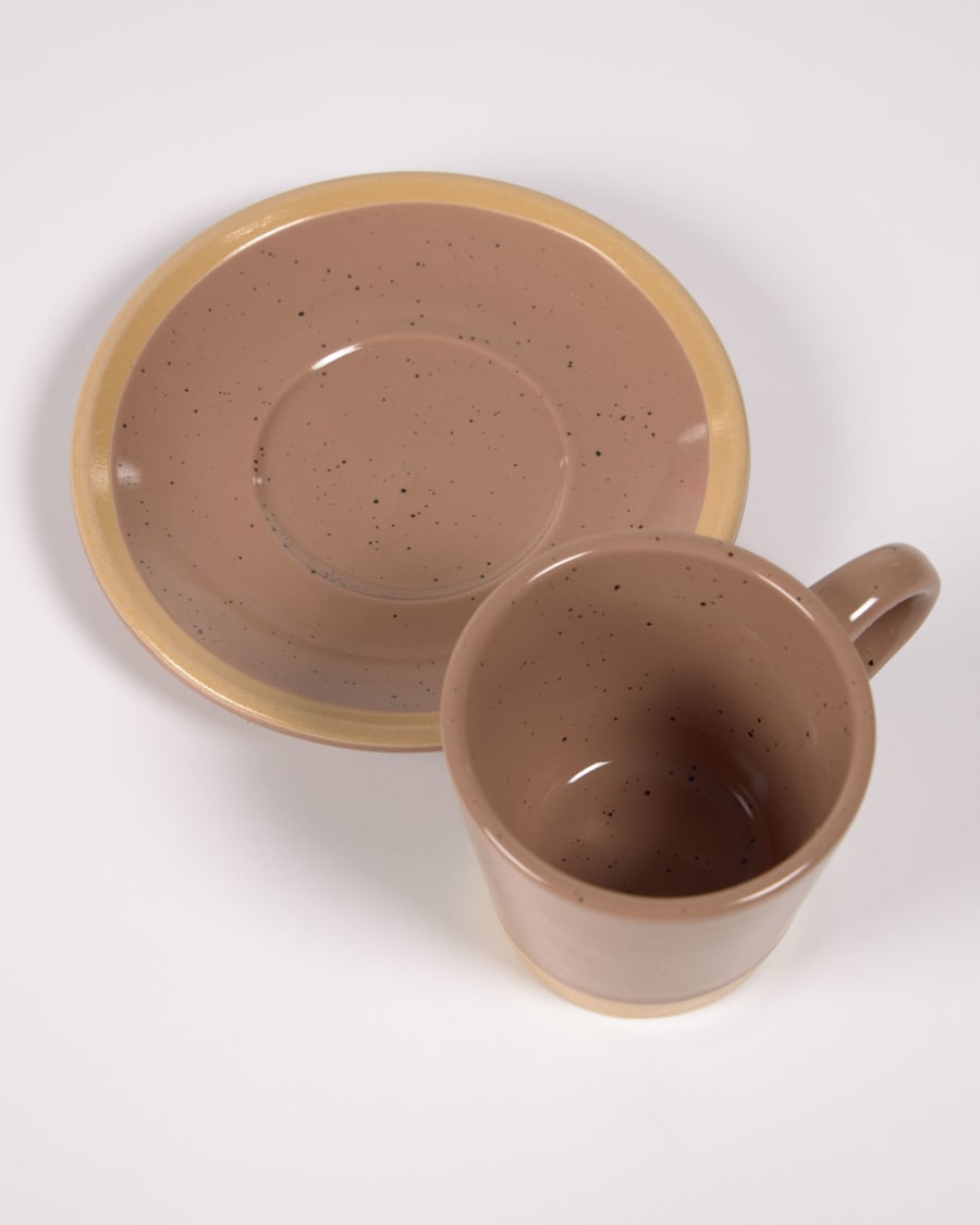 Κεραμική κούπα με πιατάκι Tilia, ανοιχτό καφέ