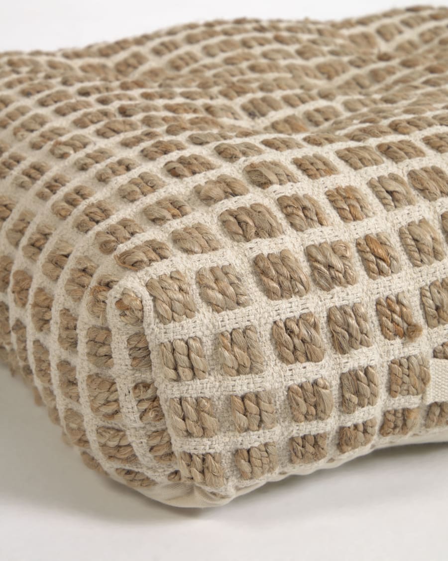 Jute and white natural cotton floor-pallet cushion Adelma 60 x 120 cm