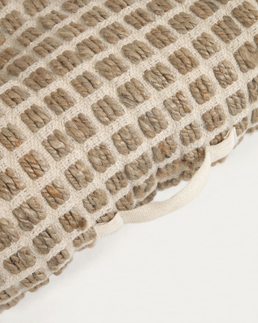 Jute and white natural cotton floor-pallet cushion Adelma 63 x 63 cm