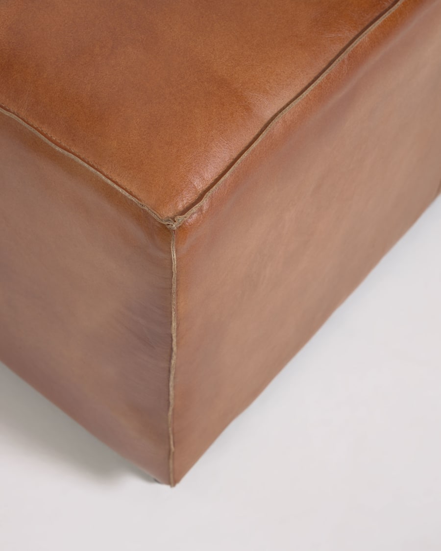 Cesia brown buffalo hide bench with wooden base 120 cm