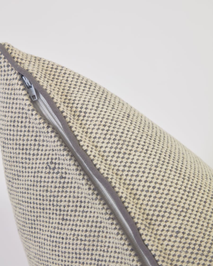 Celmira 100% cotton cushion cover in beige with grey embroidery 30 x 50 cm