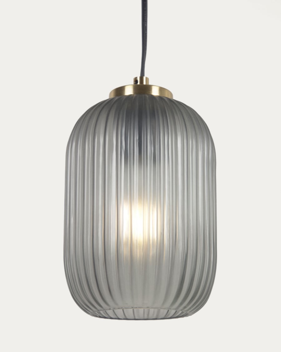 Hestia Deckenlampe aus Metall mit Messing-Finish und grauem Glas