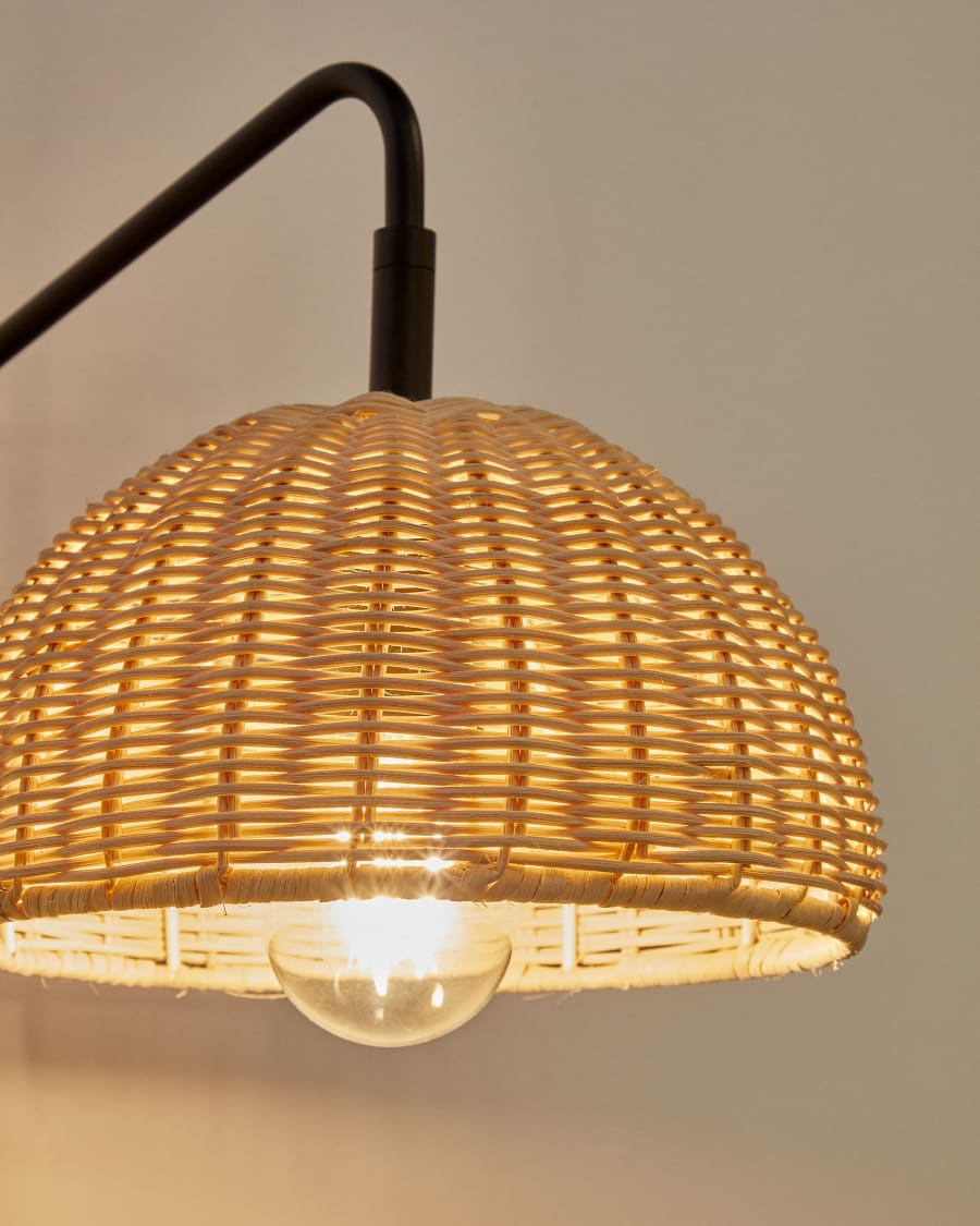 Damila wall light in rattan and black metal UK