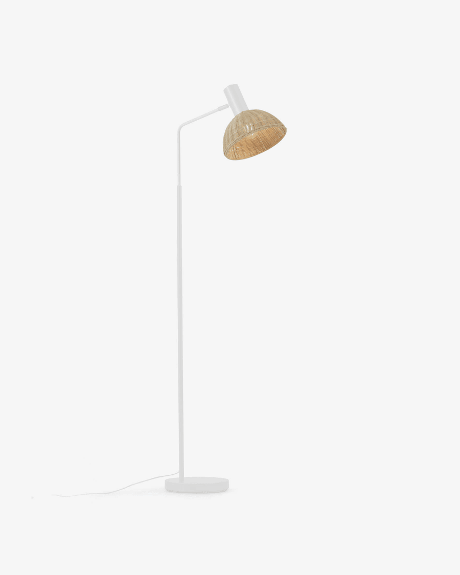 Damila floor lamp in metal with white finish and rattan with natural finish
