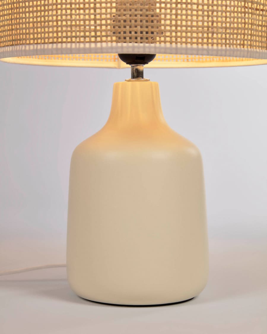 Erna table lamp in white ceramic and bamboo with natural finish adapter UK