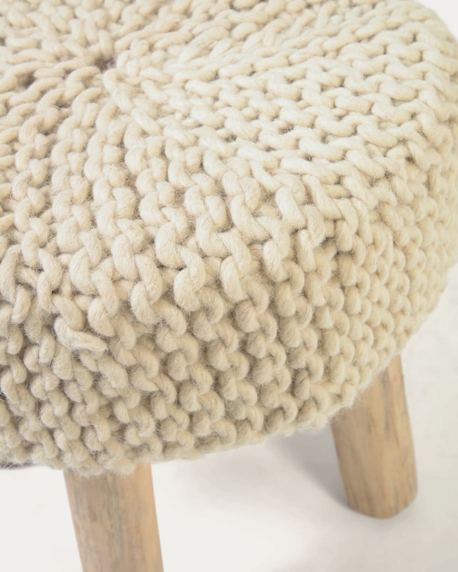 Beneda 100% wool footstool in white Ø 40 cm