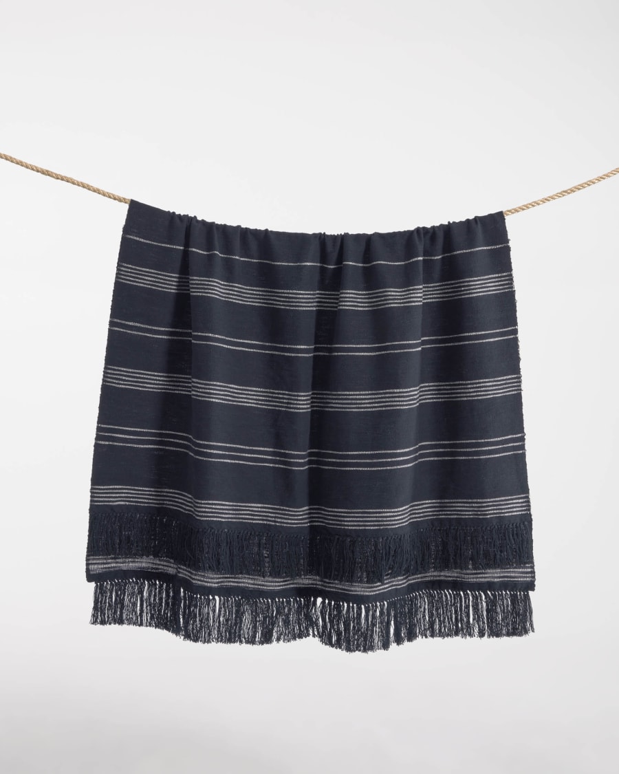 Adalgisa recycled cotton blanket with black and white stripes 130 x 170 cm