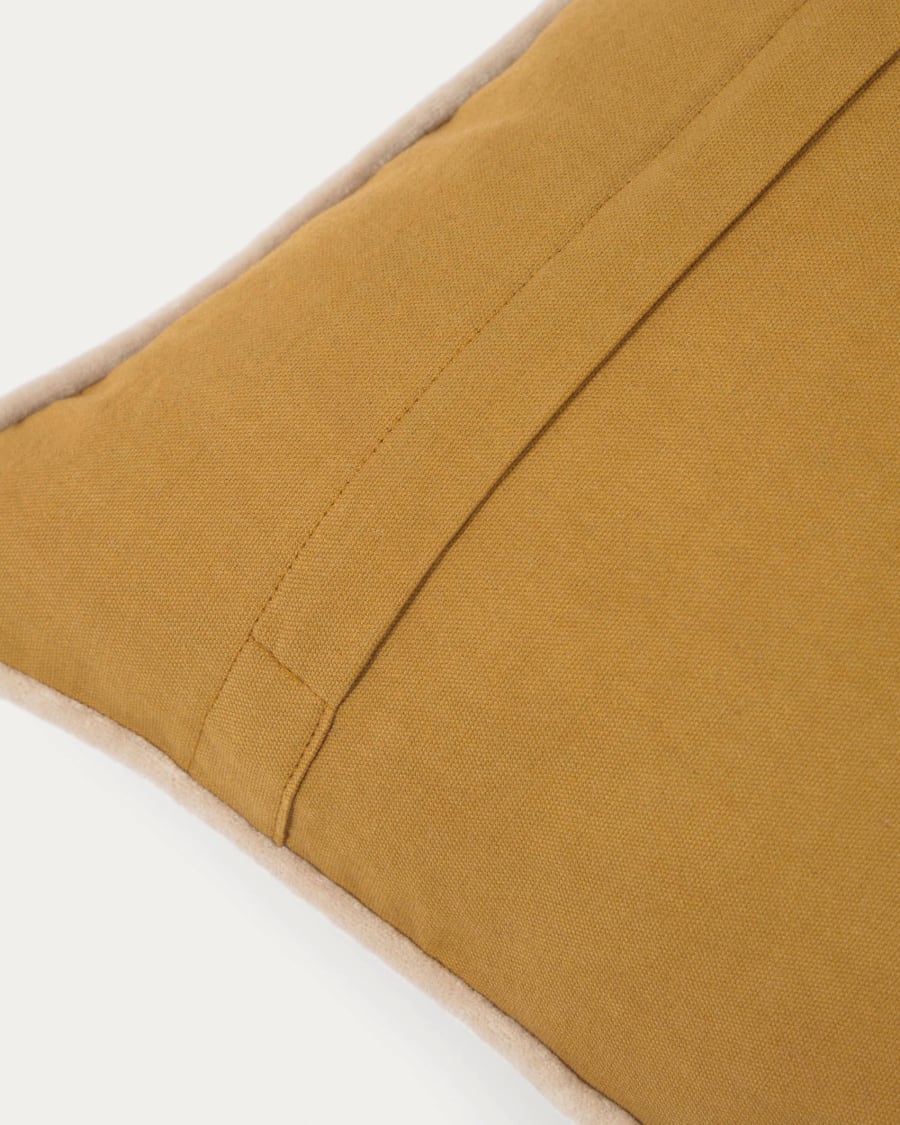 Julina 100% cotton velvet cushion cover in mustard with white border 45 x 45 cm