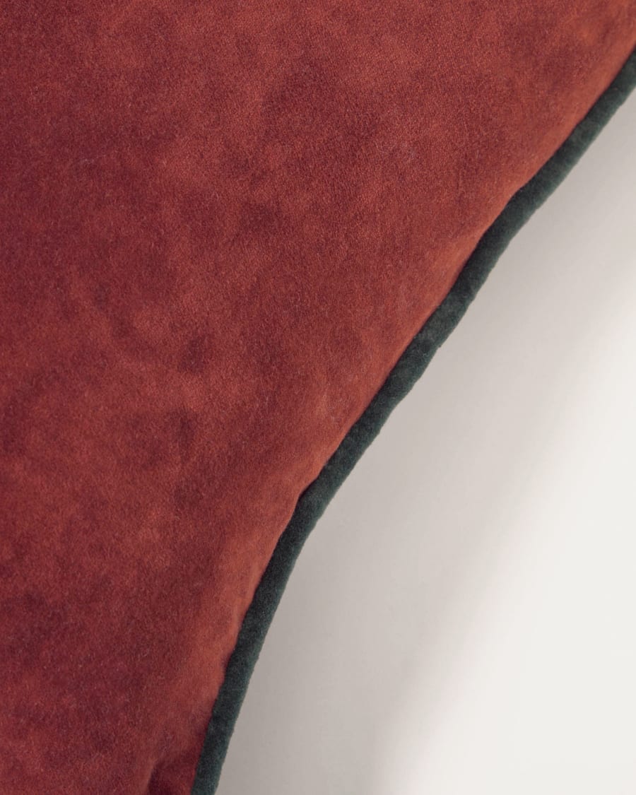 Julina 100% cotton velvet cushion cover in red with green border 45 x 45 cm
