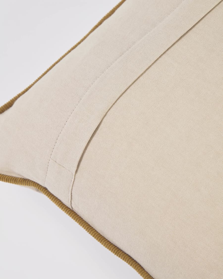 Kelaia 100% cotton corduroy cushion cover in beige with brown border 45 x 45 cm
