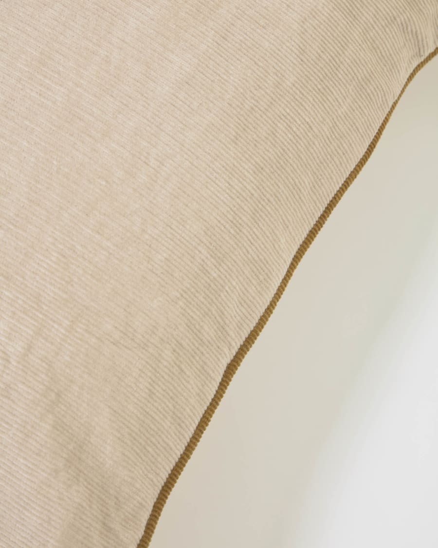 Kelaia 100% cotton corduroy cushion cover in beige with brown border 45 x 45 cm