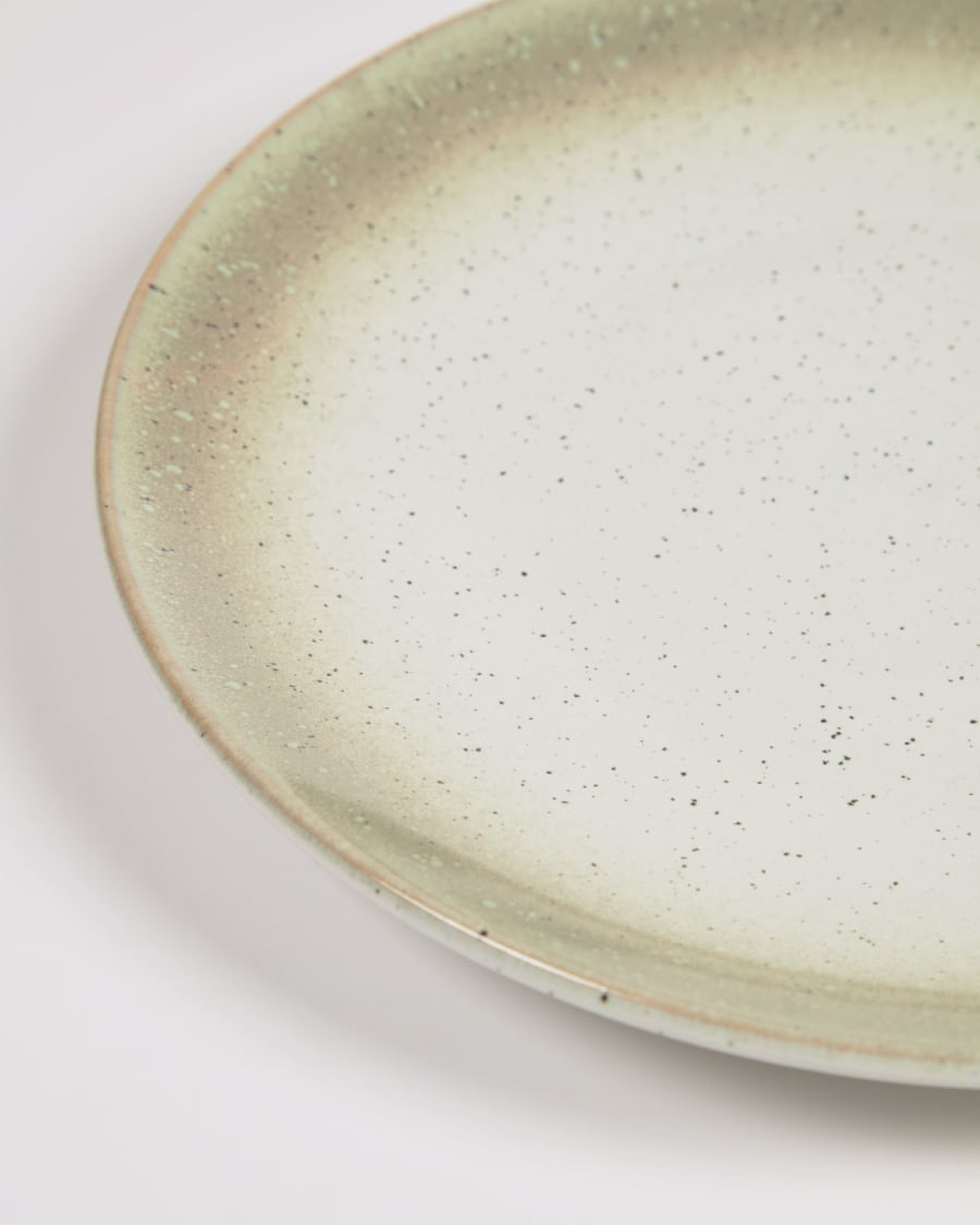 Elida flat ceramic plate in beige and green