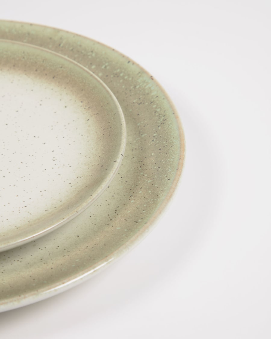 Elida flat ceramic plate in beige and green