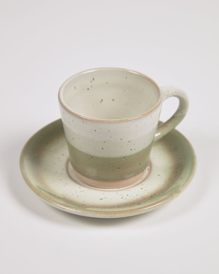 Elida coffee cup and saucer in beige and green