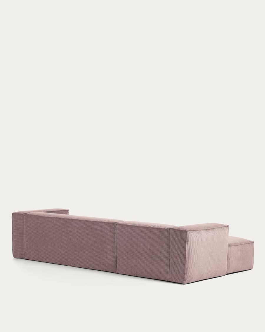 Blok 4 seater sofa with left side chaise longue in pink wide seam corduroy, 330 cm