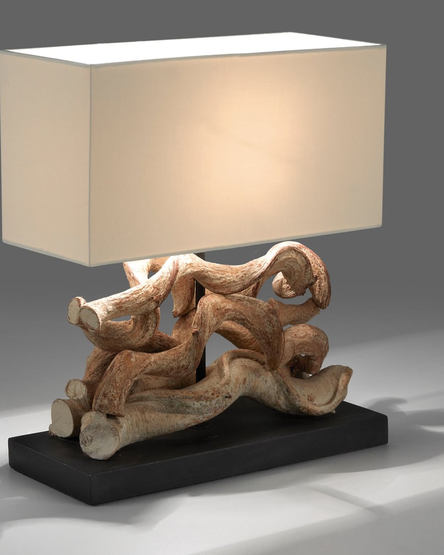 Comet table lamp in recycled tropical wood UK adapter