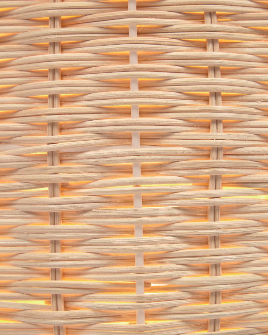 Small Lumisa table lamp in rattan with natural finish and green cord UK adapter