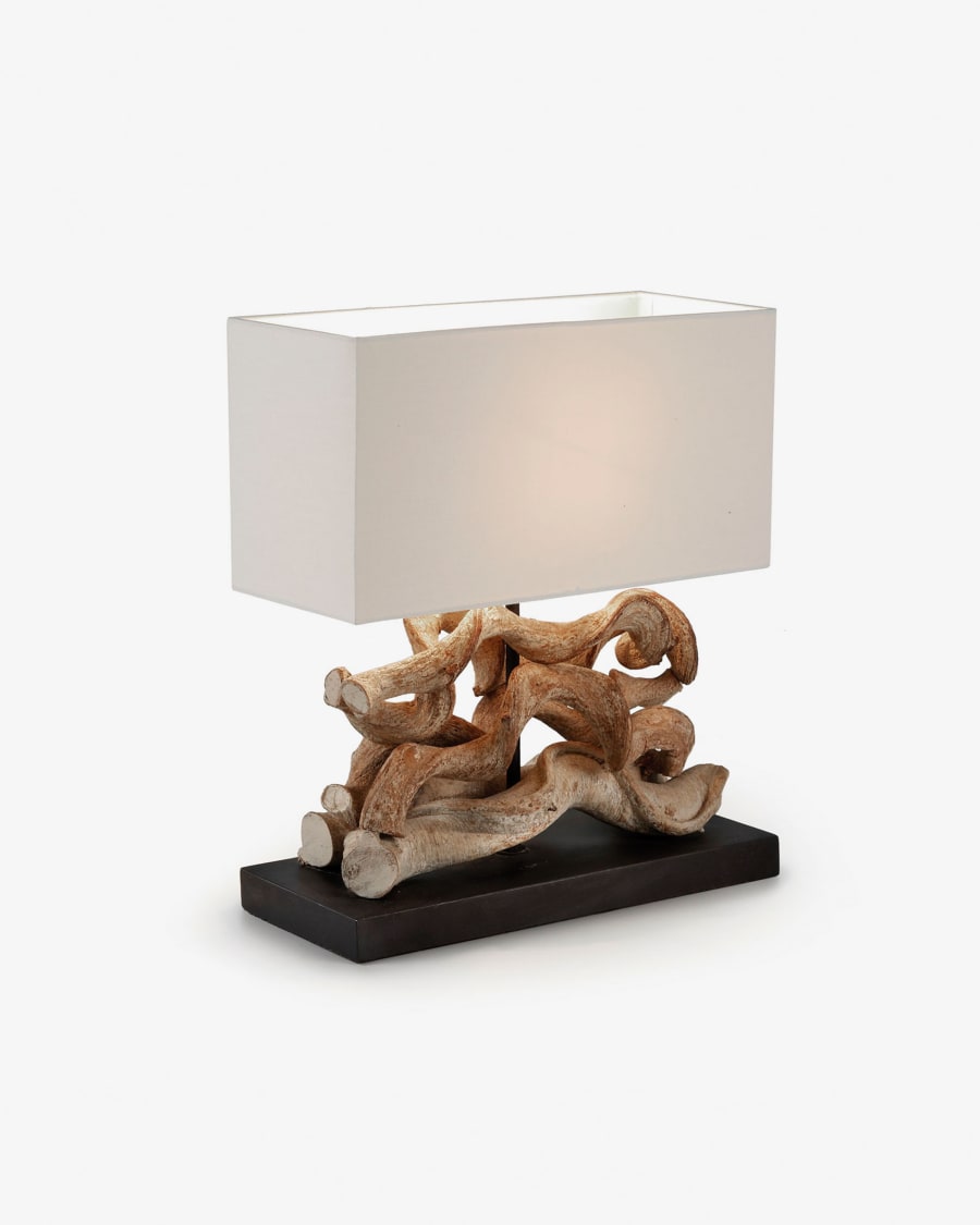 Comet table lamp in recycled tropical wood UK adapter