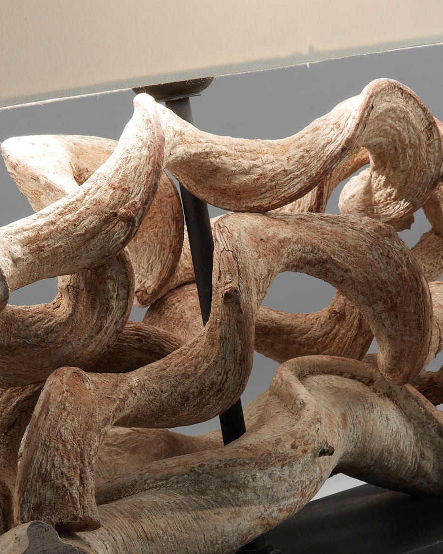 Comet table lamp in recycled tropical wood UK adapter