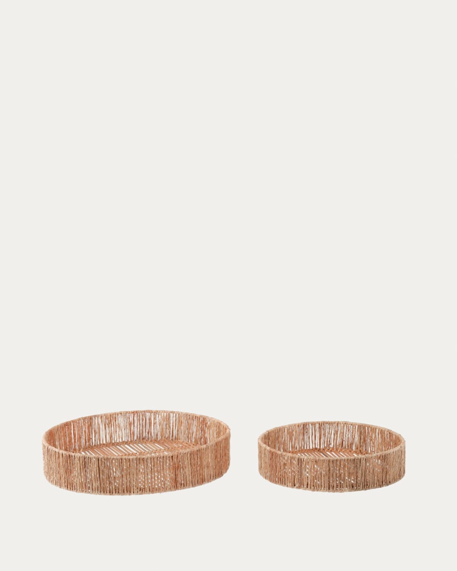 Estibalis set of 2 round jute and rattan trays with natural finish