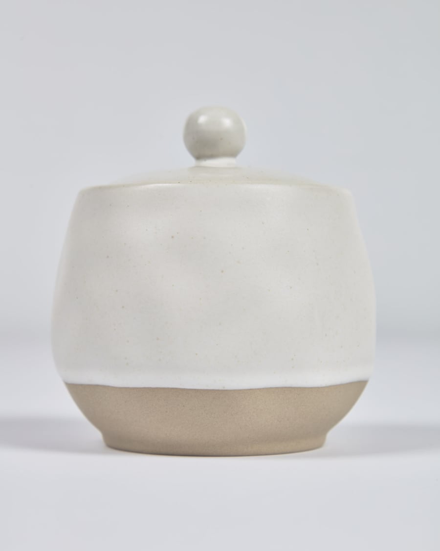 Ryba sugarbowl in white and brown ceramic