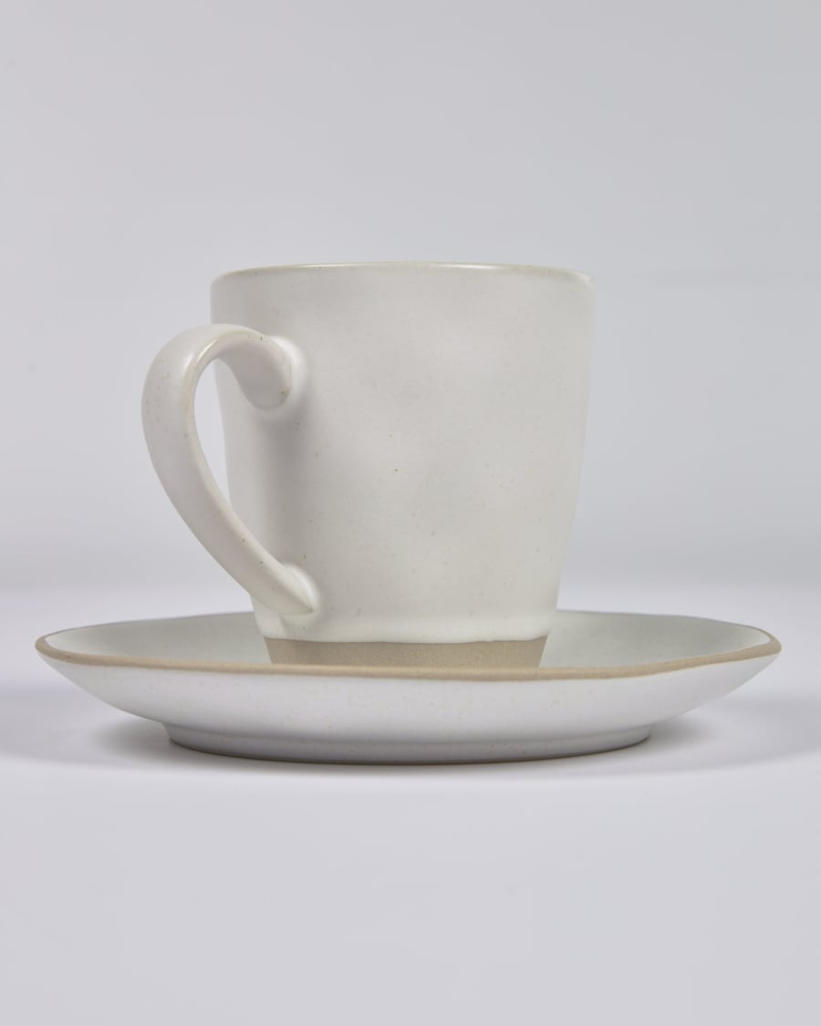 Ryba coffee cup and saucer in white and brown ceramic