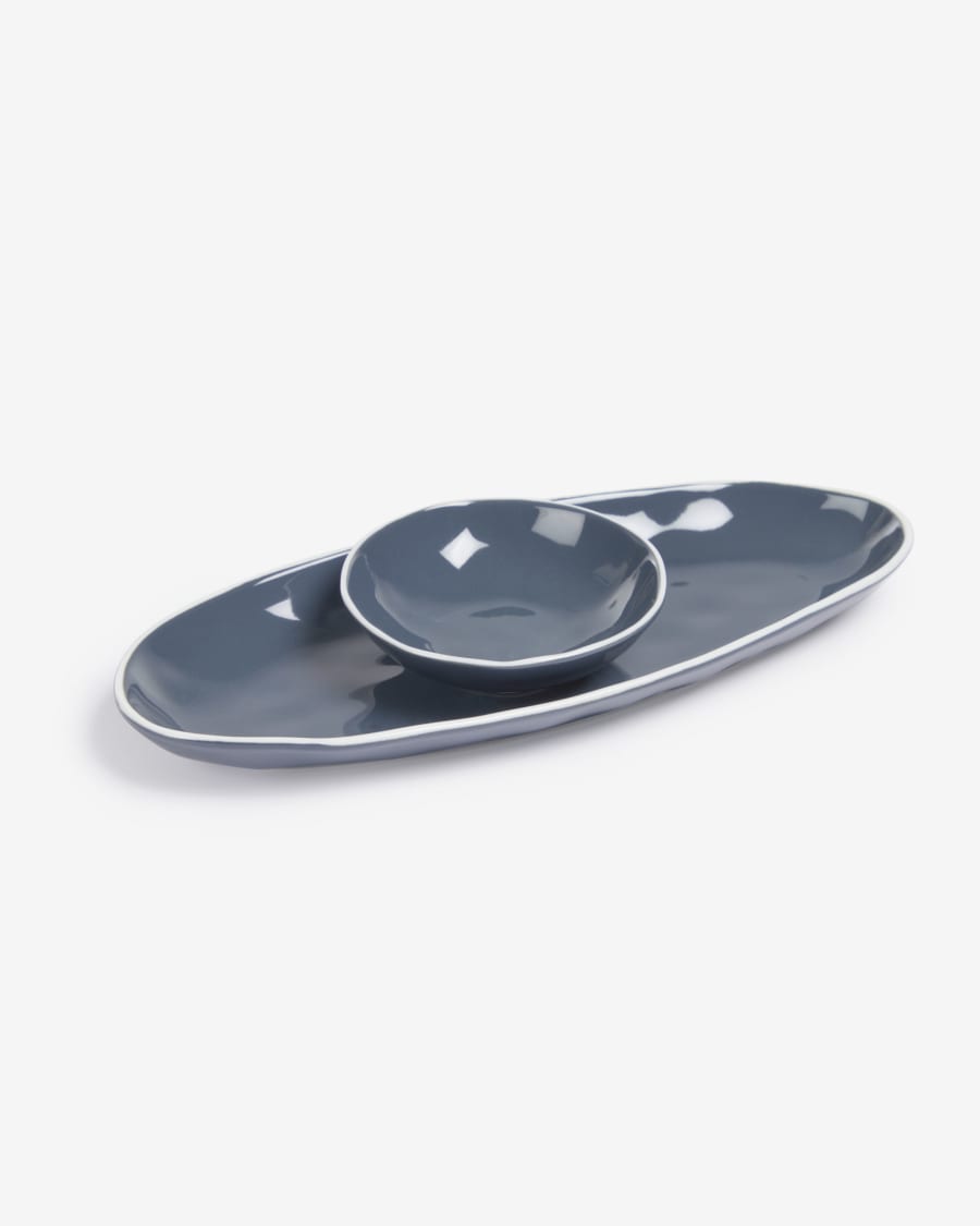 Pontis set of 2 deep dishes in blue porcelain
