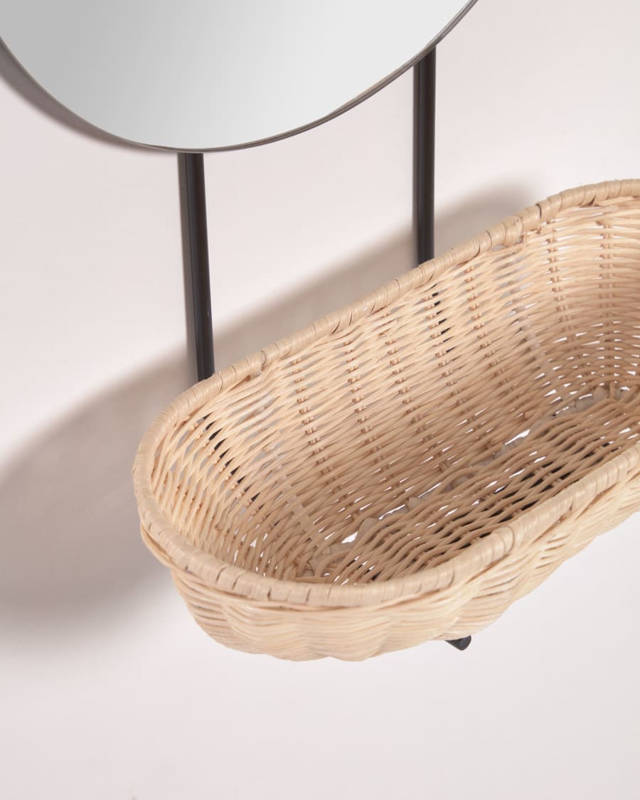 Ebian small wall mirror with rattan shelf with natural finish 35 x 16 cm