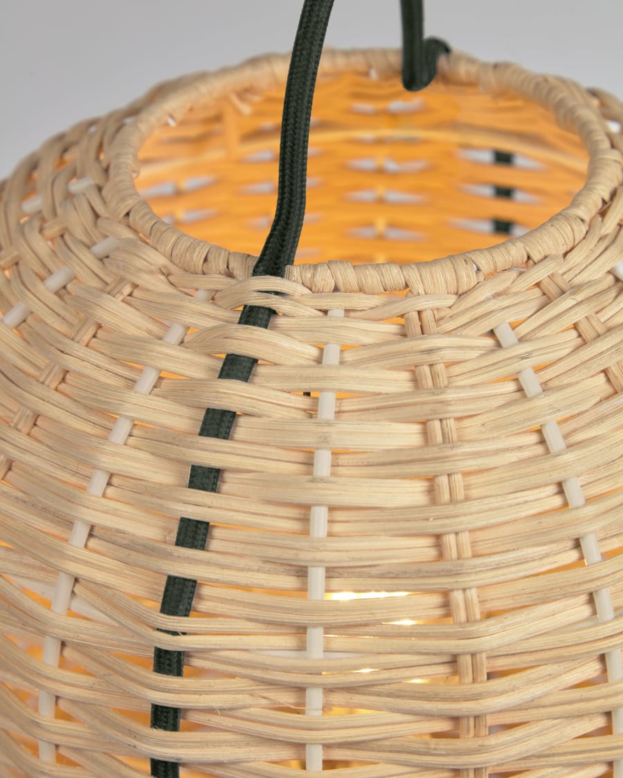 Large Lumisa floor lamp in rattan with natural finish and green cord