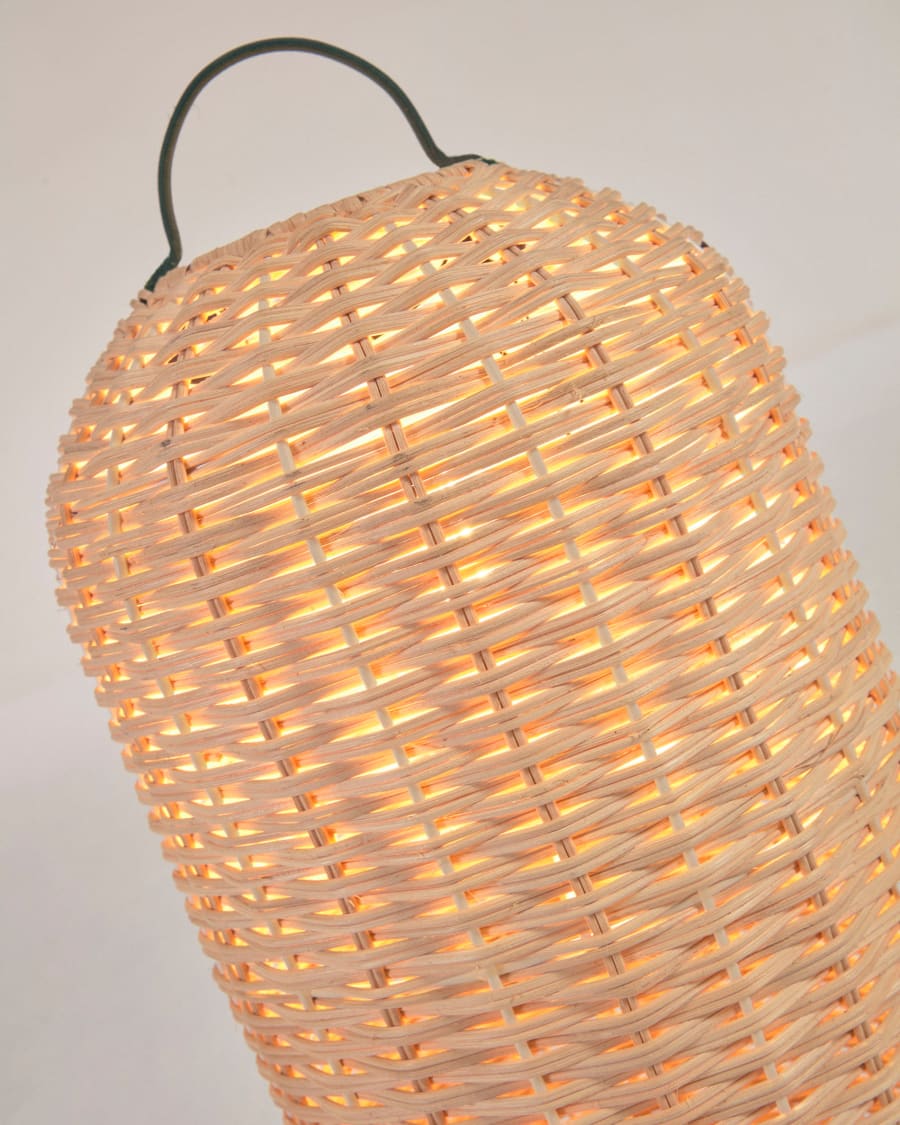 Large Lumisa floor lamp in rattan with natural finish and green cord UK adapter