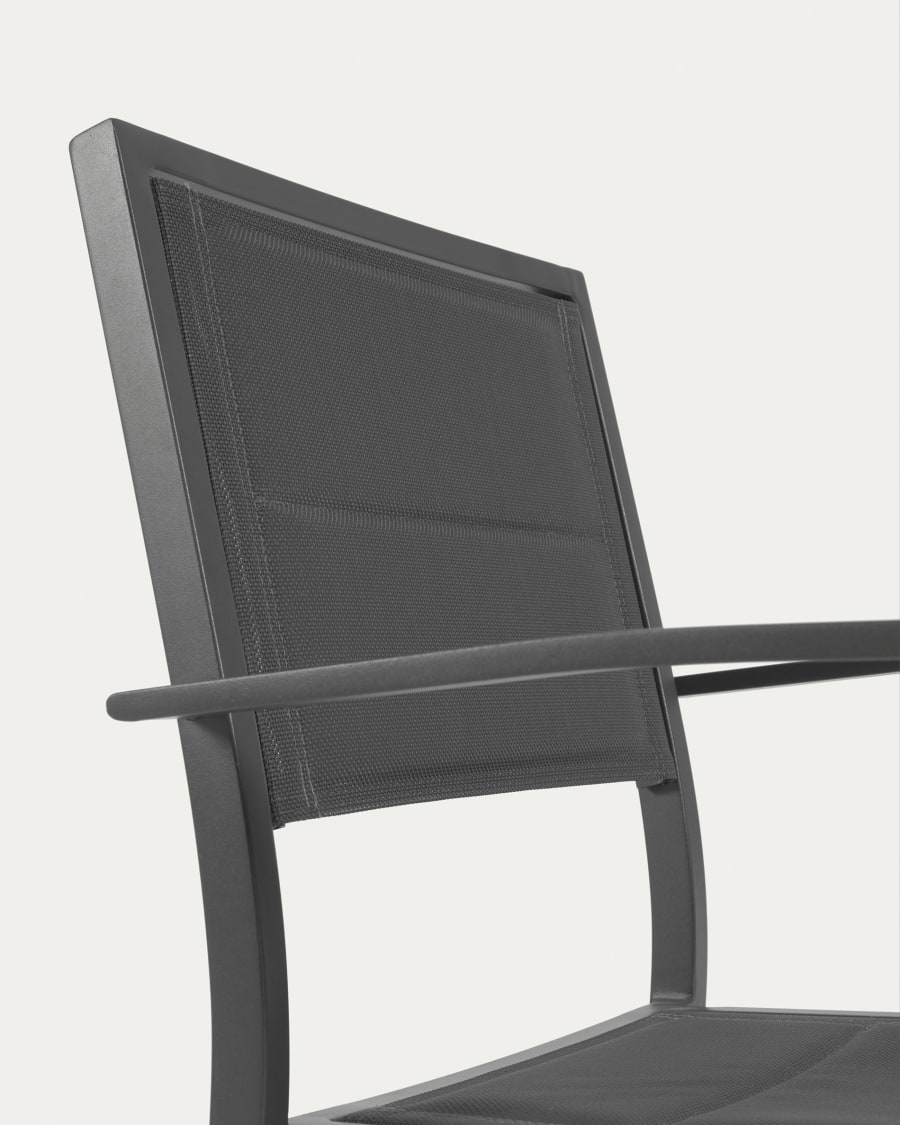 Sirley stackable outdoor chair in black aluminium and texteline