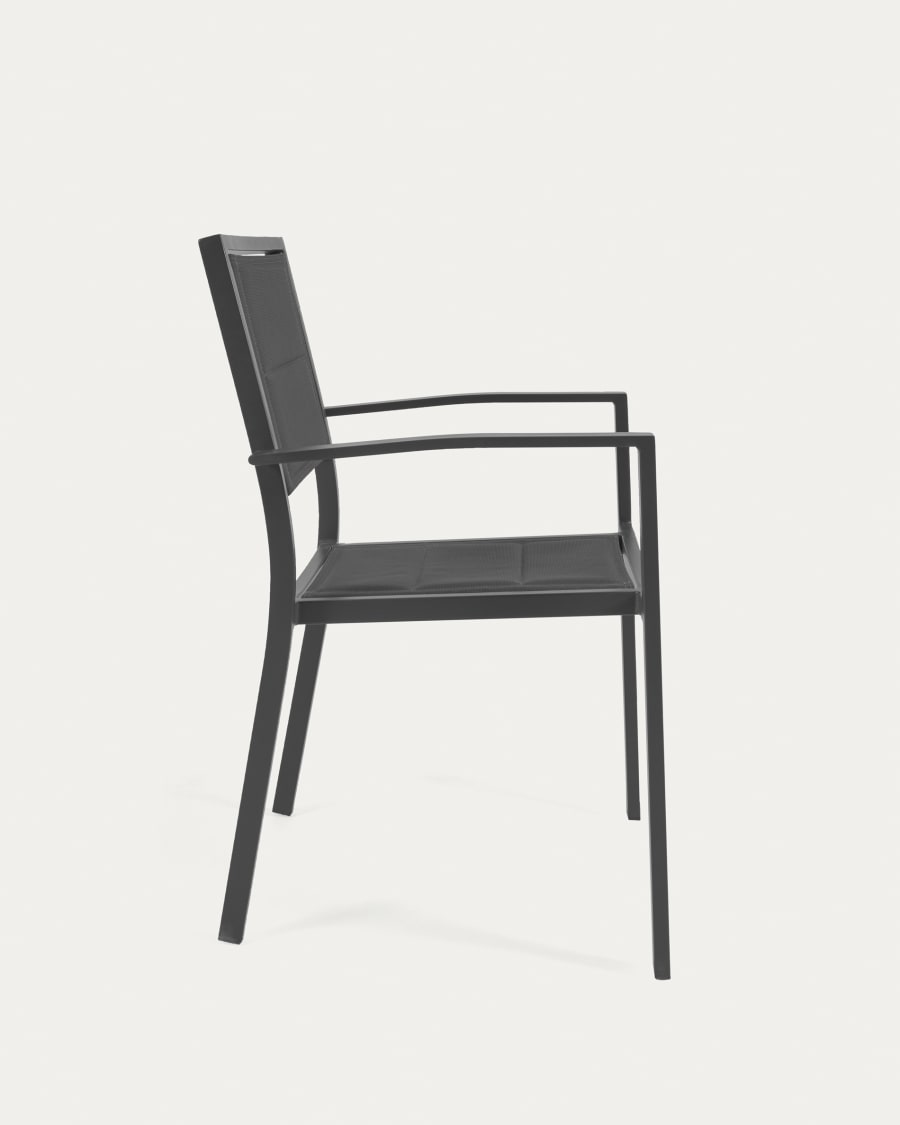 Sirley stackable outdoor chair in black aluminium and texteline
