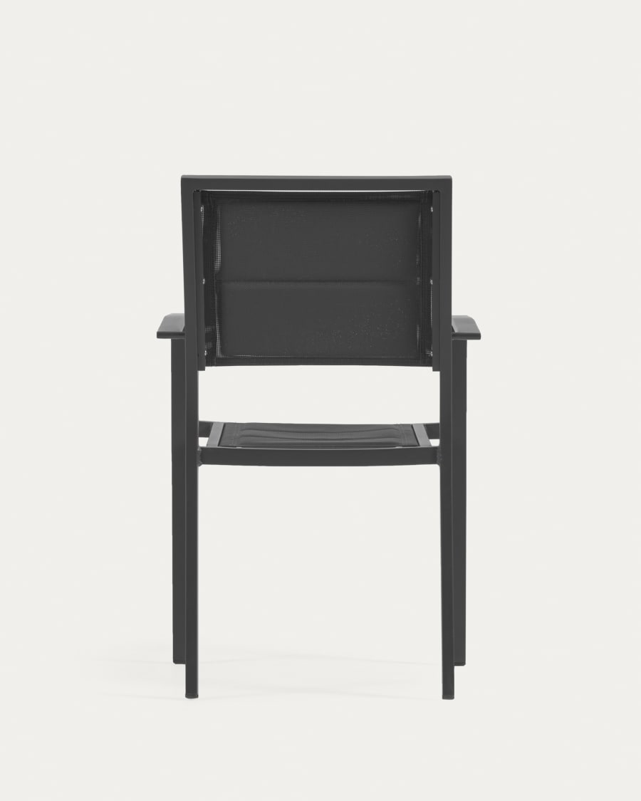 Sirley stackable outdoor chair in black aluminium and texteline